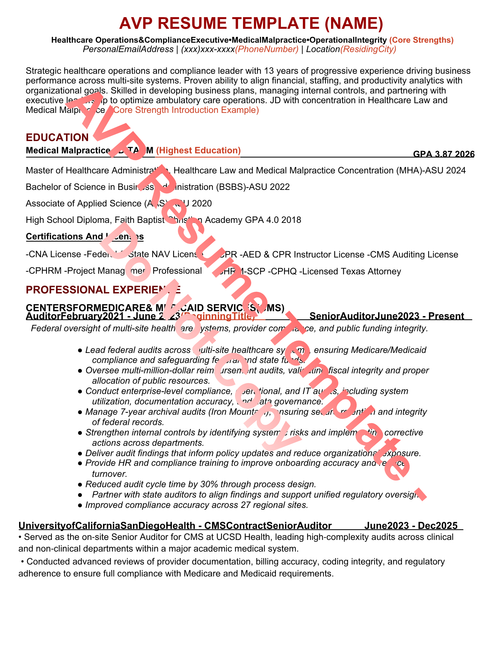 AVP Resume & Cover Letter Template Bundle