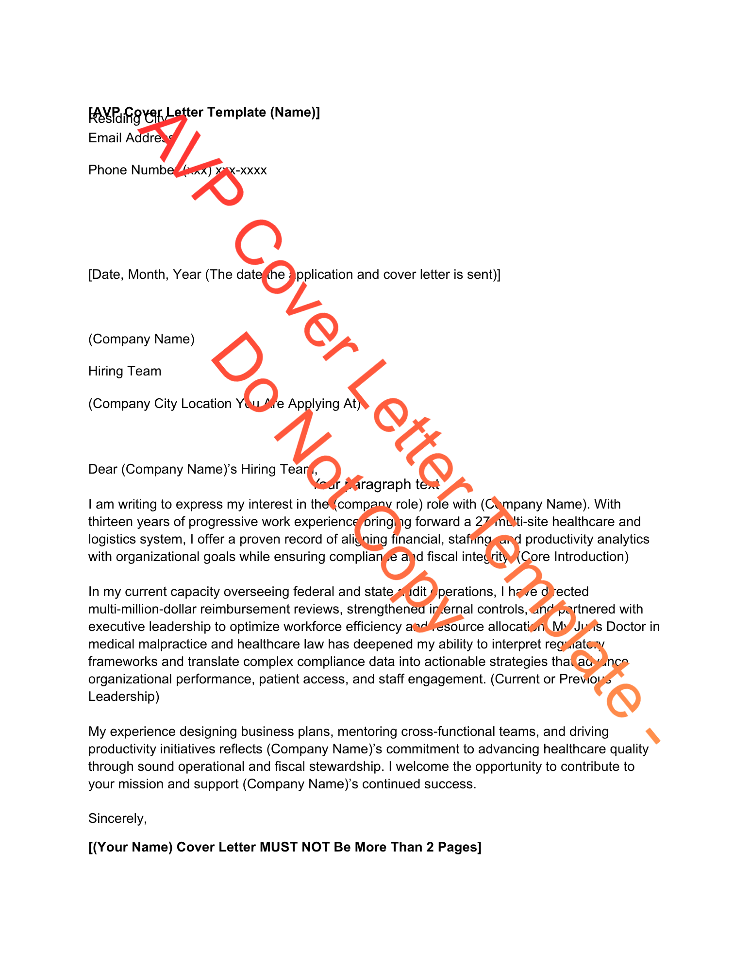 AVP Resume & Cover Letter Template Bundle